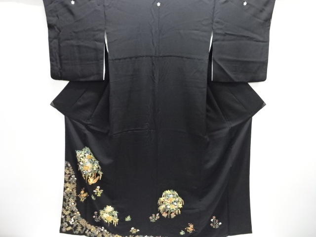JAPANESE KIMONO / TOMESODE / EMBROIDERY / PEACOCK & FLOWER 